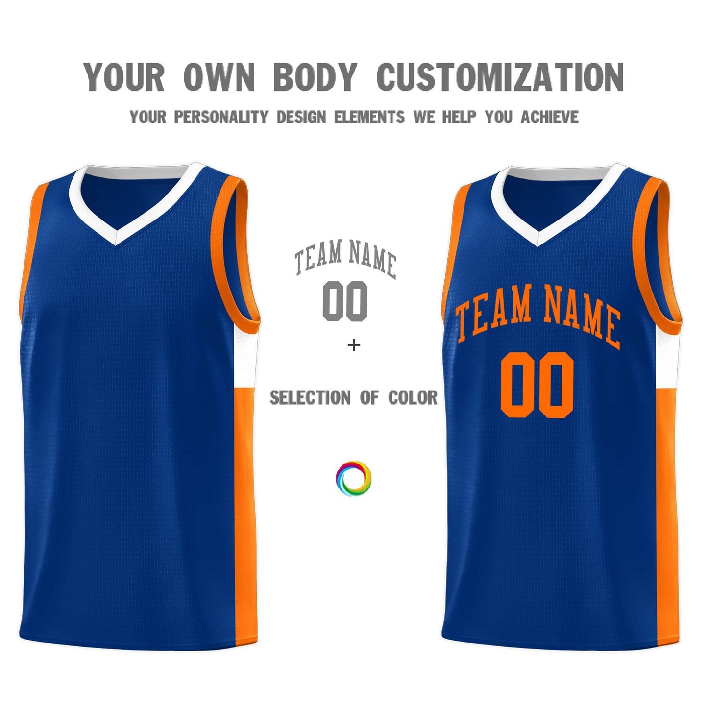 Custom Royal Orange-White Side Two-Tone Classic Sports Uniform Basketball Jersey