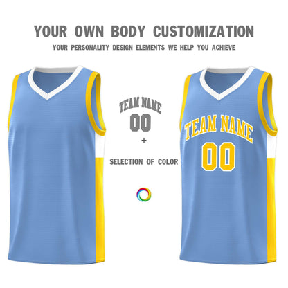 Custom Light Blue Gold-White Side Two-Tone Classic Sports Uniform Basketball Jersey