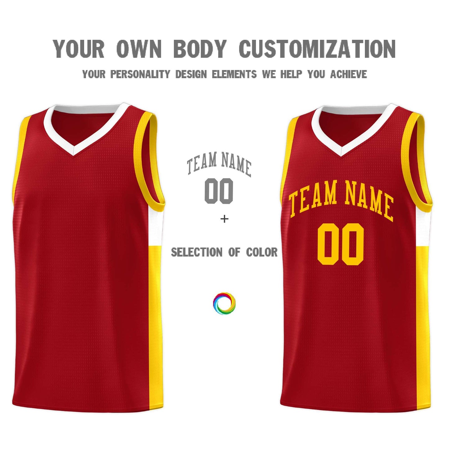 Custom Red Gold-White Side Two-Tone Classic Sports Uniform Basketball Jersey