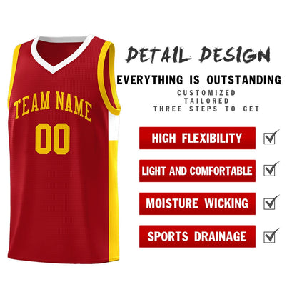 Custom Red Gold-White Side Two-Tone Classic Sports Uniform Basketball Jersey