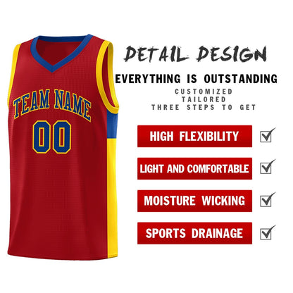 Custom Red Royal-Gold Side Two-Tone Classic Sports Uniform Basketball Jersey