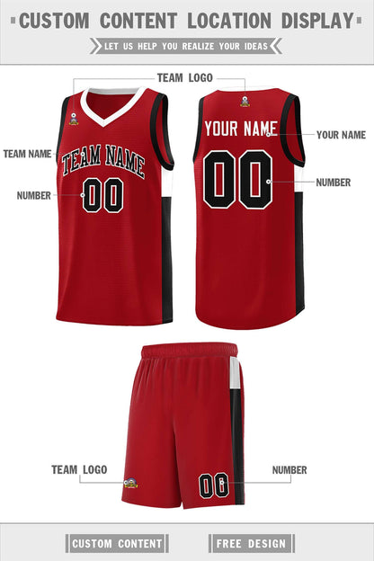 Custom Red Black-White Side Two-Tone Classic Sports Uniform Basketball Jersey