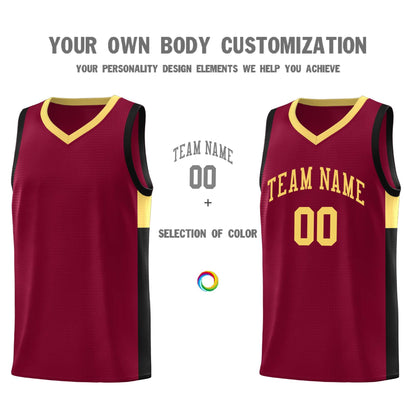 Custom Crimson Khaki-Black Side Two-Tone Classic Sports Uniform Basketball Jersey