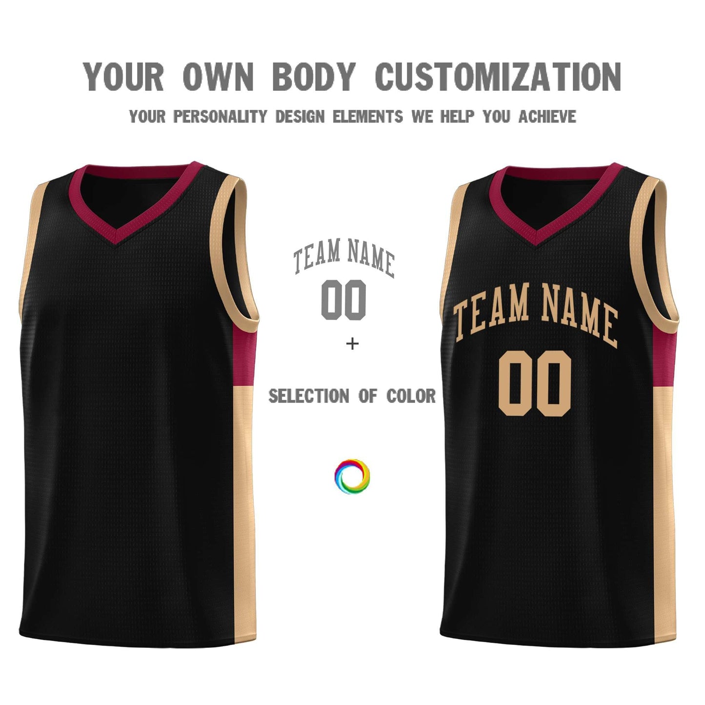 Custom Black Old Gold-Crimson Side Two-Tone Classic Sports Uniform Basketball Jersey