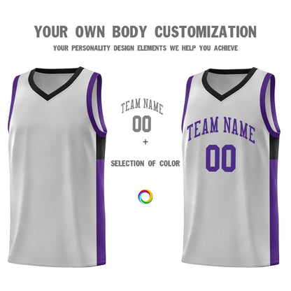 Custom Gray Purple-Black Side Two-Tone Classic Sports Uniform Basketball Jersey