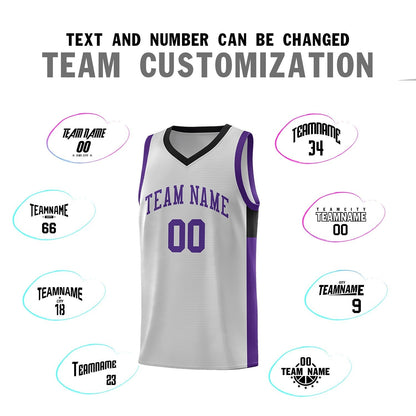 Custom Gray Purple-Black Side Two-Tone Classic Sports Uniform Basketball Jersey