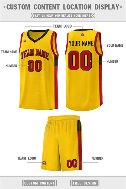 Custom Gold Red-Black Side Two-Tone Classic Sports Uniform Basketball Jersey