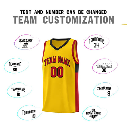 Custom Gold Red-Black Side Two-Tone Classic Sports Uniform Basketball Jersey