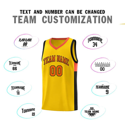 Custom Gold Orange-Black Side Two-Tone Classic Sports Uniform Basketball Jersey