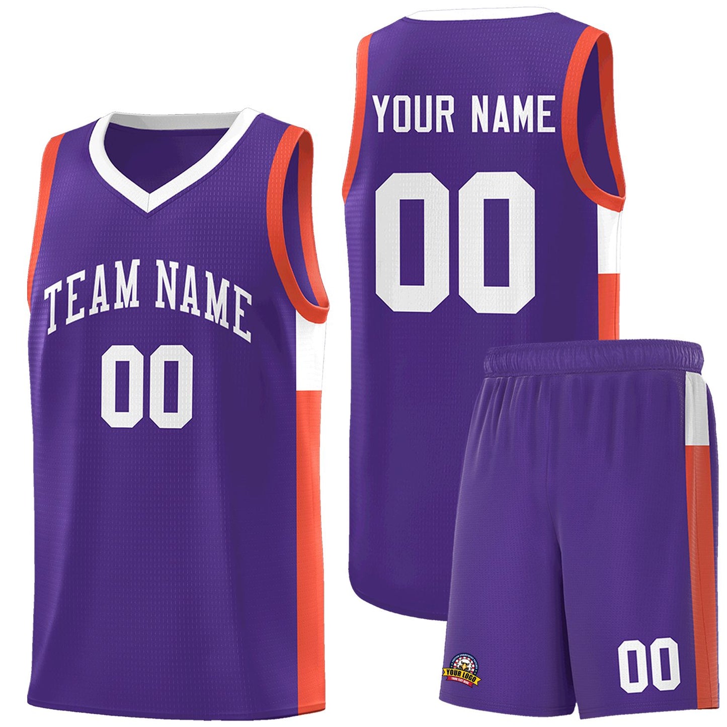 Custom Purple White-Orange Side Two-Tone Classic Sports Uniform Basketball Jersey