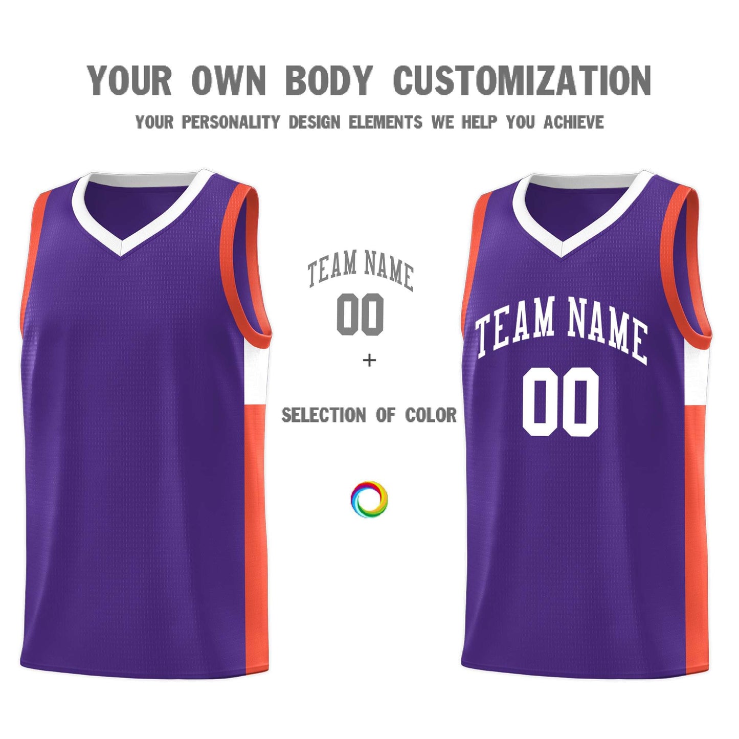 Custom Purple White-Orange Side Two-Tone Classic Sports Uniform Basketball Jersey