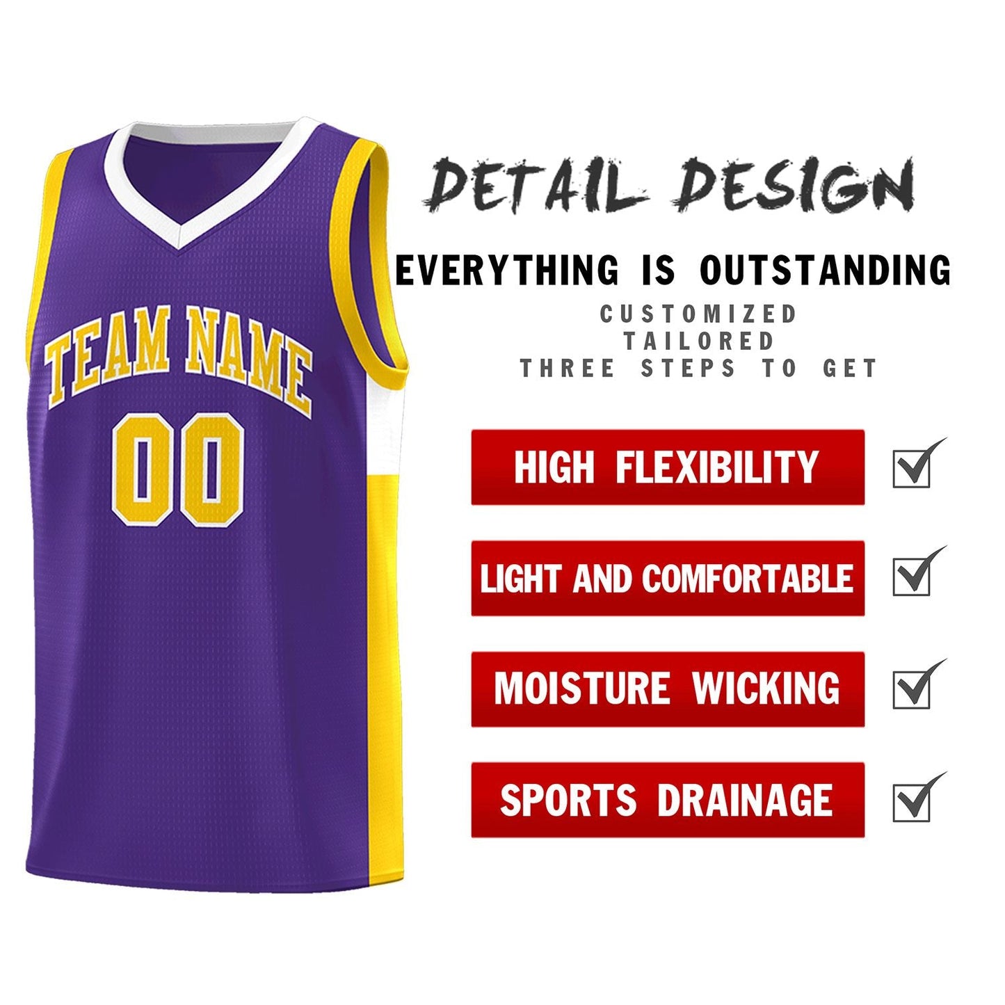 Custom Purple Gold-White Side Two-Tone Classic Sports Uniform Basketball Jersey