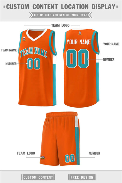 Custom Orange Aqua-White Side Two-Tone Classic Sports Uniform Basketball Jersey