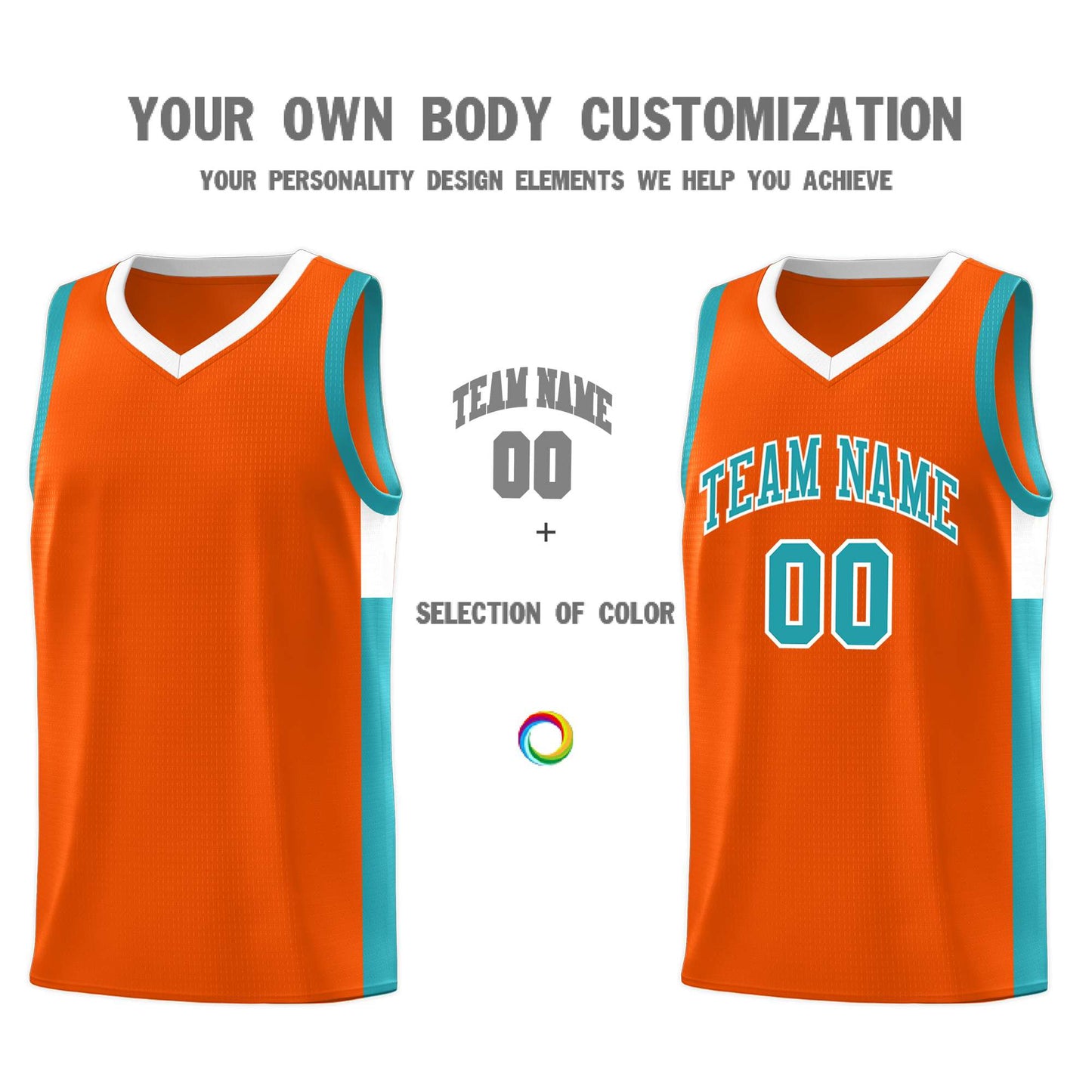 Custom Orange Aqua-White Side Two-Tone Classic Sports Uniform Basketball Jersey