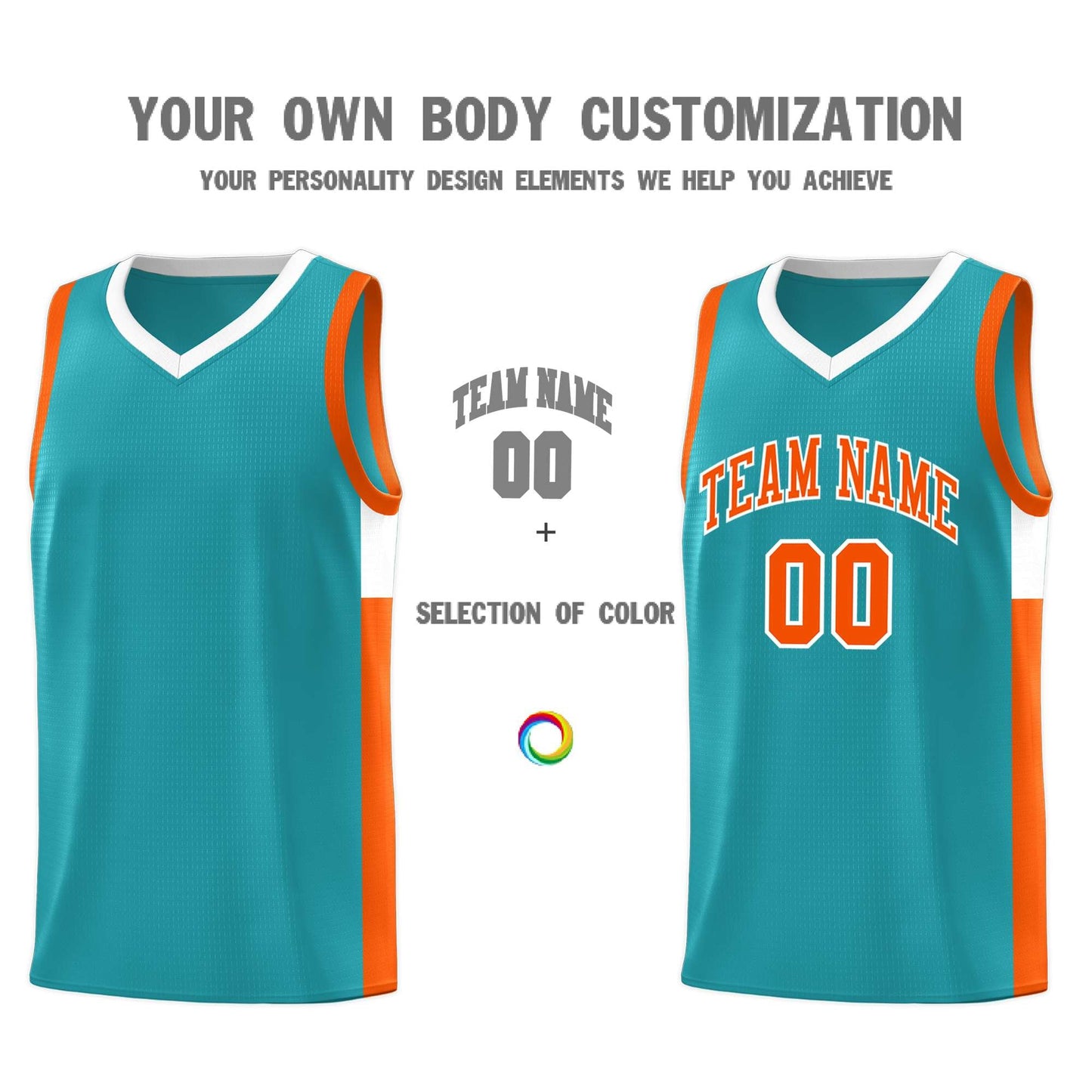 Custom Aqua Orange-White Side Two-Tone Classic Sports Uniform Basketball Jersey