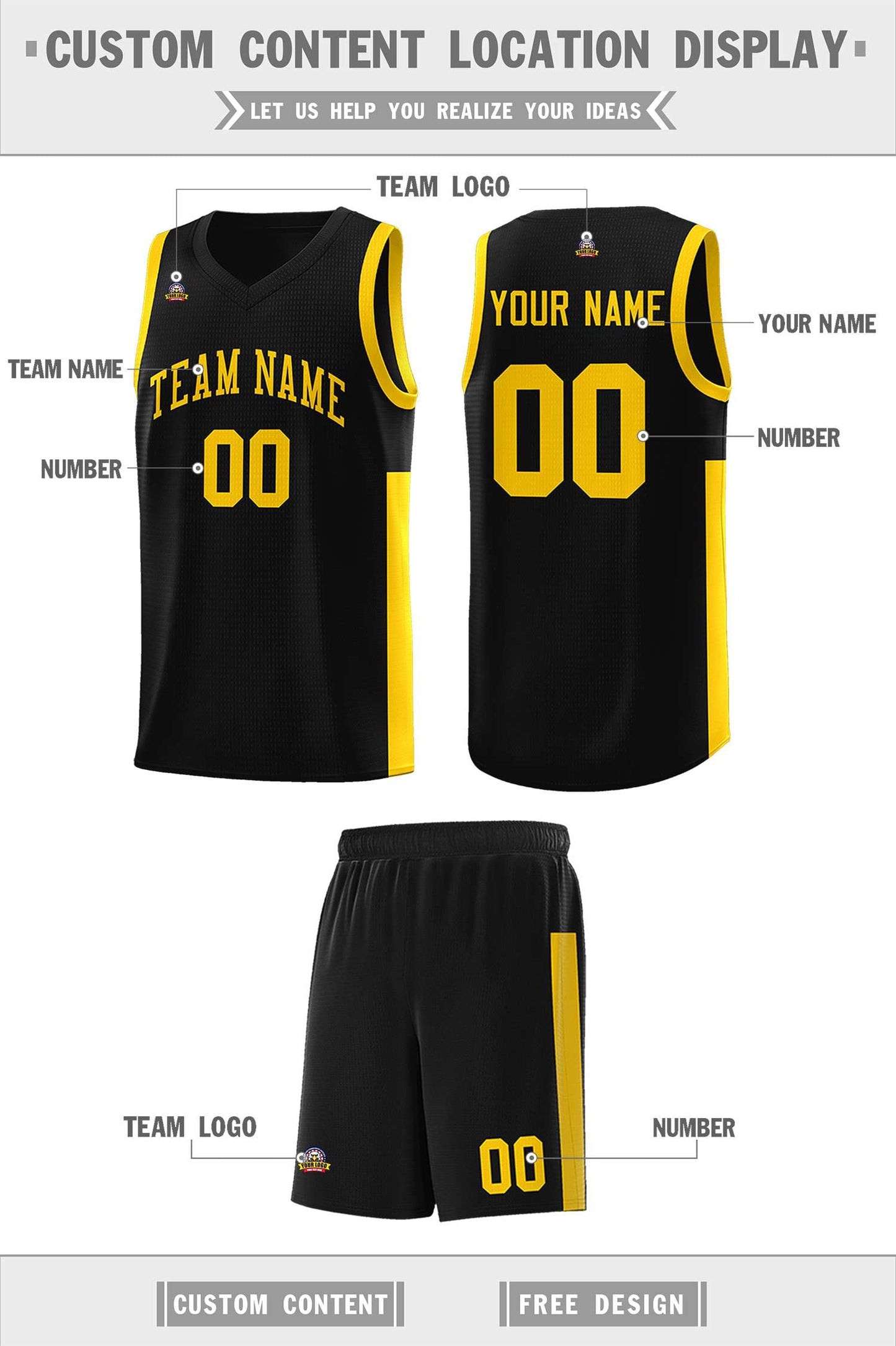 Custom Black Gold Side Two-Tone Classic Sports Uniform Basketball Jersey