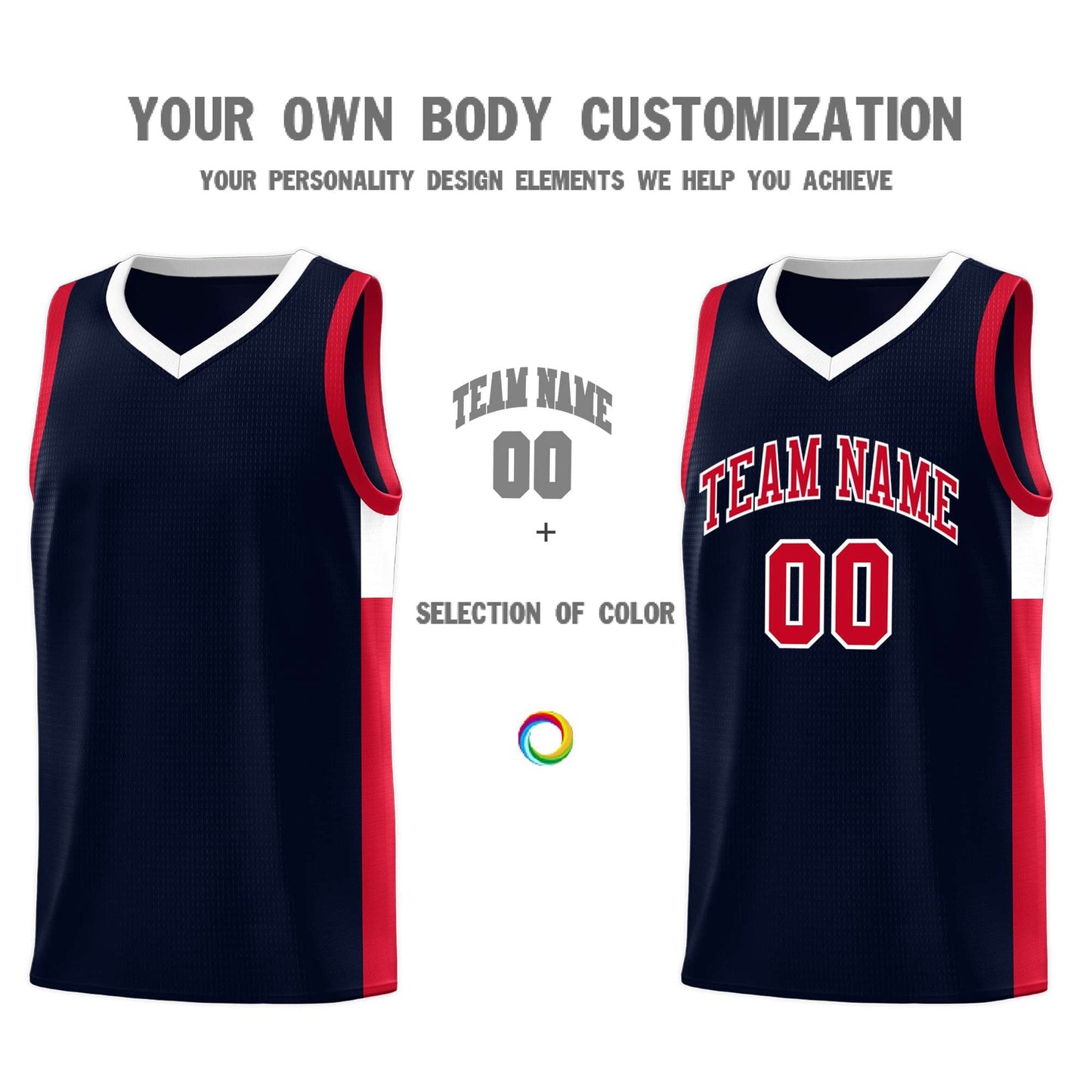 Custom Navy Red-White Side Two-Tone Classic Sports Uniform Basketball Jersey