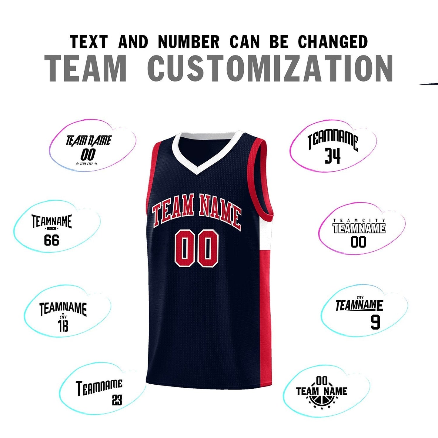 Custom Navy Red-White Side Two-Tone Classic Sports Uniform Basketball Jersey