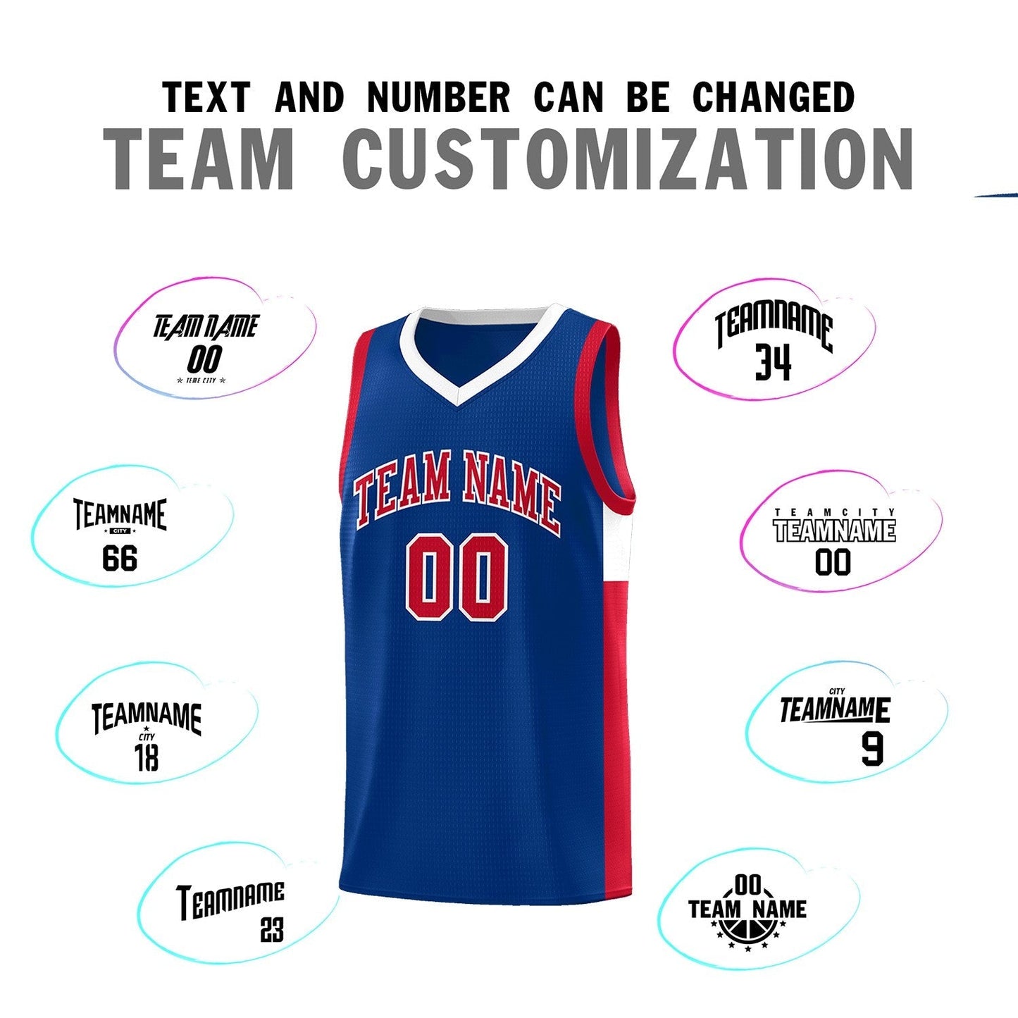 Custom Royal Red-White Side Two-Tone Classic Sports Uniform Basketball Jersey