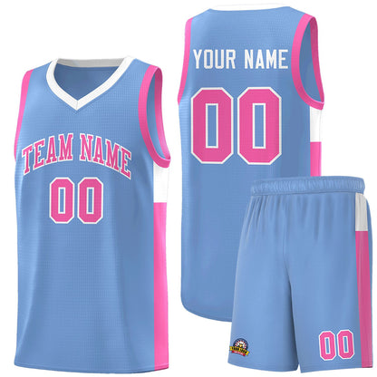 Custom Lt Blue Pink-White Side Two-Tone Classic Sports Uniform Basketball Jersey