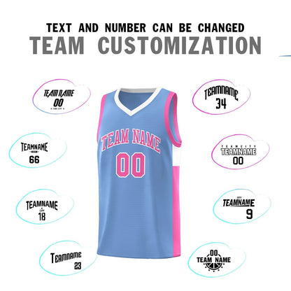 Custom Lt Blue Pink-White Side Two-Tone Classic Sports Uniform Basketball Jersey