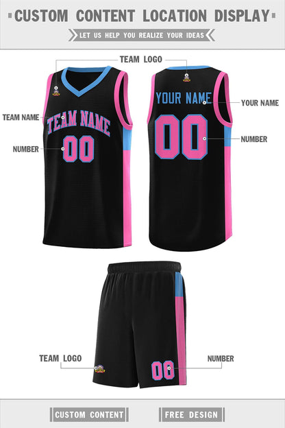 Custom Black Pink-Blue Side Two-Tone Classic Sports Uniform Basketball Jersey