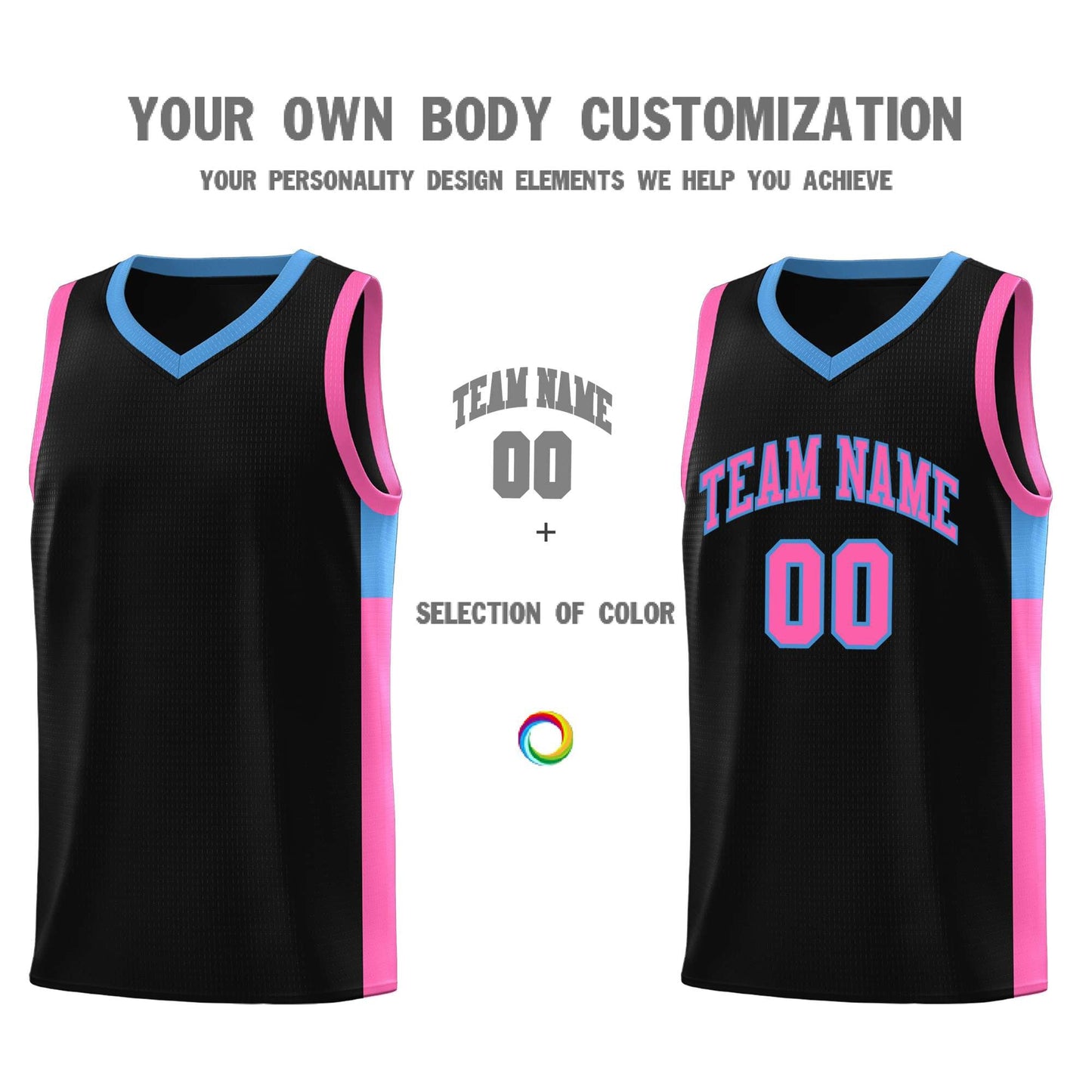 Custom Black Pink-Blue Side Two-Tone Classic Sports Uniform Basketball Jersey