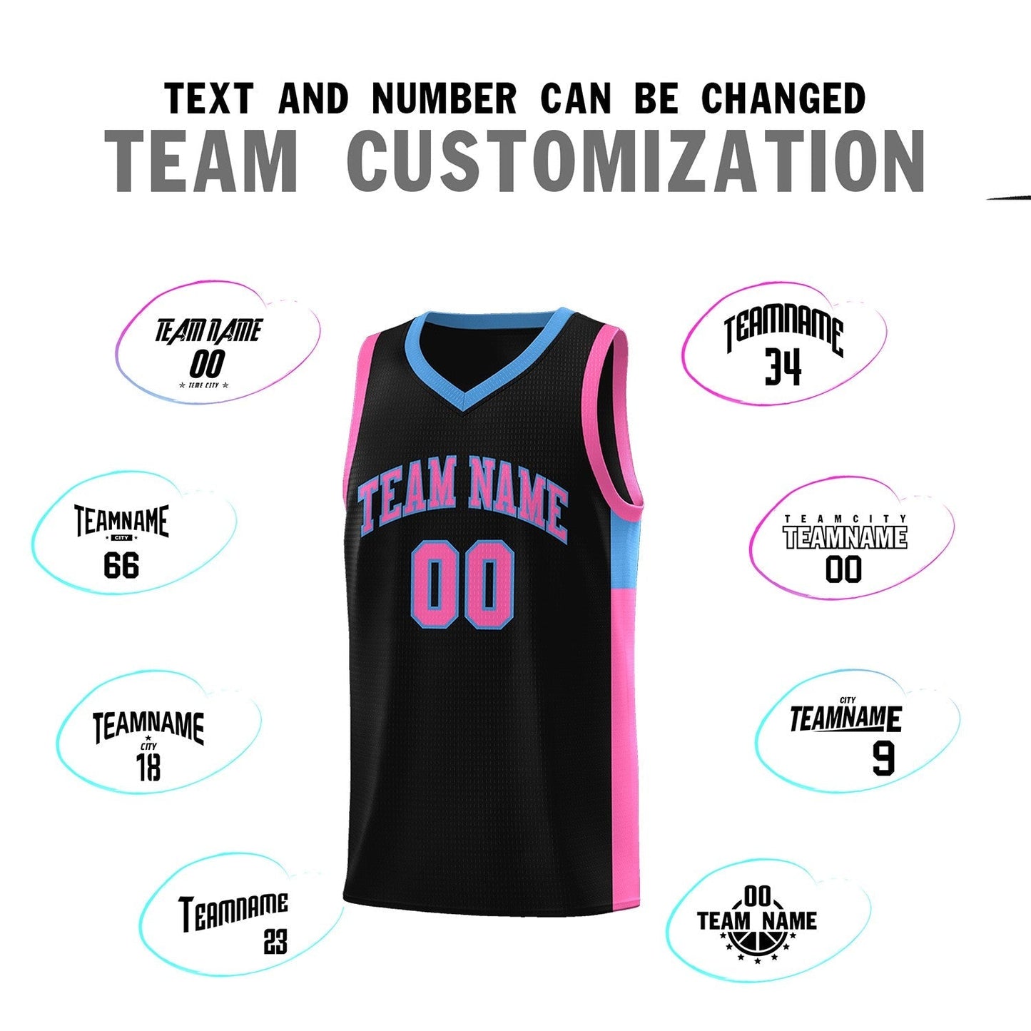 Custom Black Pink-Blue Side Two-Tone Classic Sports Uniform Basketball Jersey