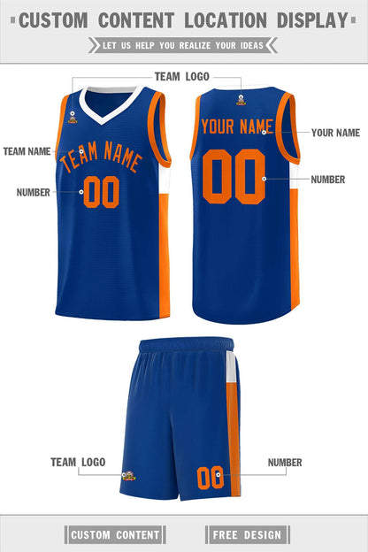 Custom Royal Orange-White Side Two-Tone Classic Sports Uniform Basketball Jersey