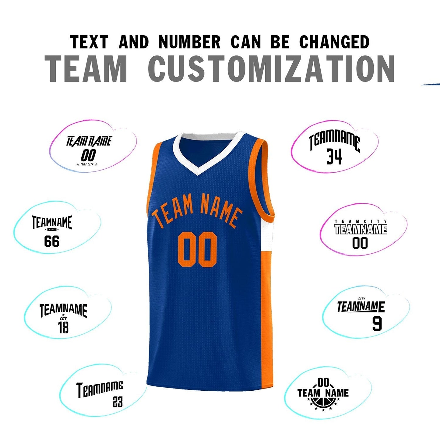 Custom Royal Orange-White Side Two-Tone Classic Sports Uniform Basketball Jersey