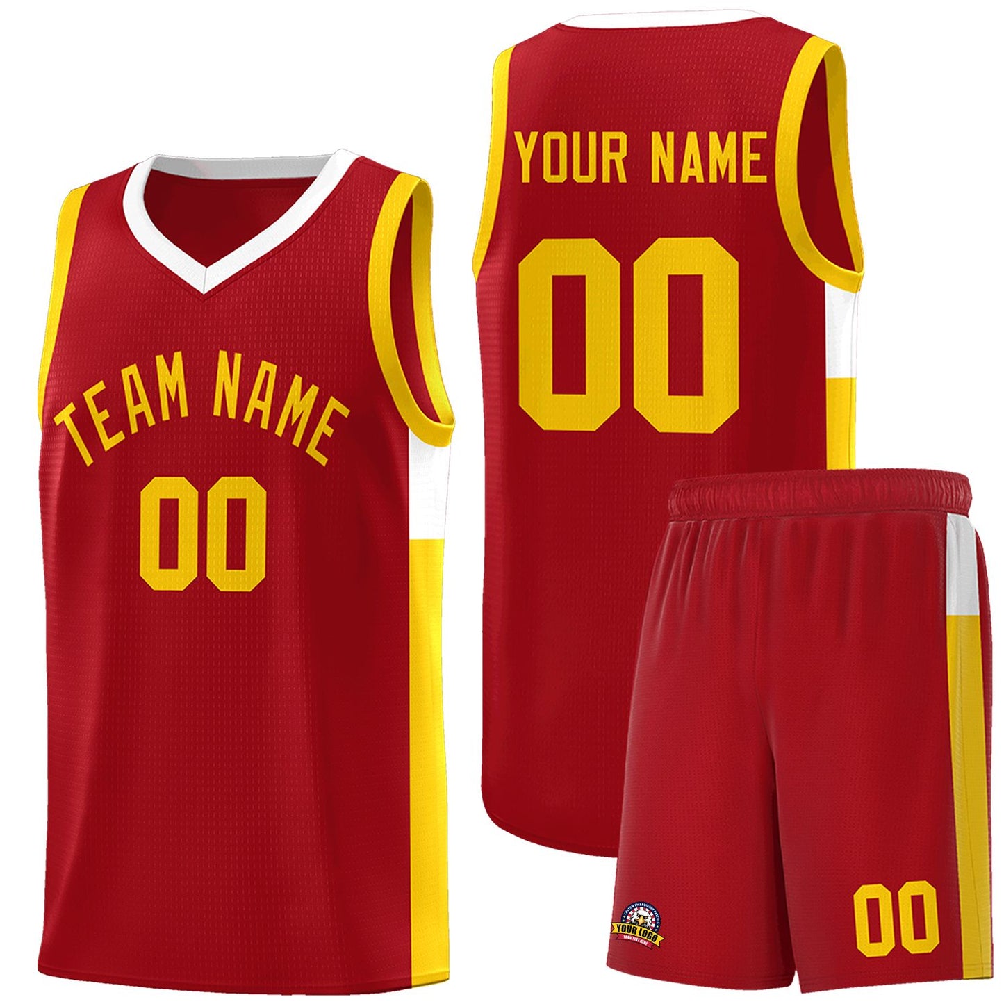 Custom Red Gold-White Side Two-Tone Classic Sports Uniform Basketball Jersey