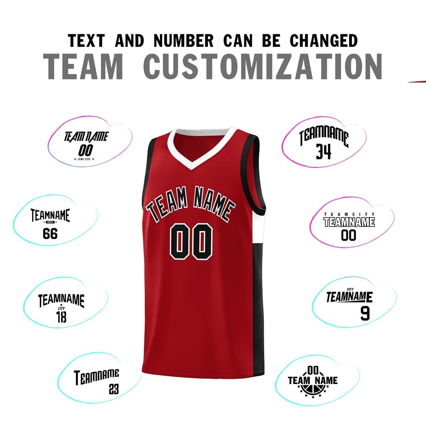 Custom Red Black-White Side Two-Tone Classic Sports Uniform Basketball Jersey