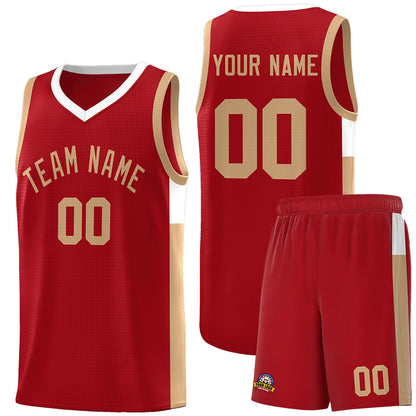 Custom Red Old Gold-White Side Two-Tone Classic Sports Uniform Basketball Jersey