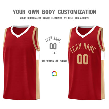 Custom Red Old Gold-White Side Two-Tone Classic Sports Uniform Basketball Jersey