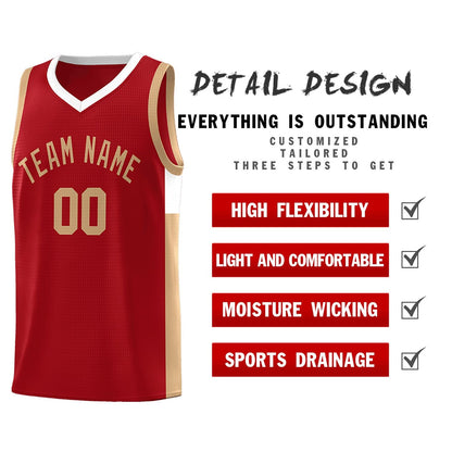 Custom Red Old Gold-White Side Two-Tone Classic Sports Uniform Basketball Jersey