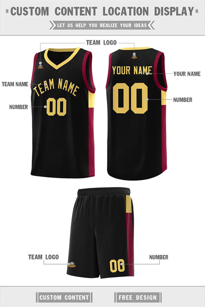 Custom Black Khaki-Crimson Side Two-Tone Classic Sports Uniform Basketball Jersey