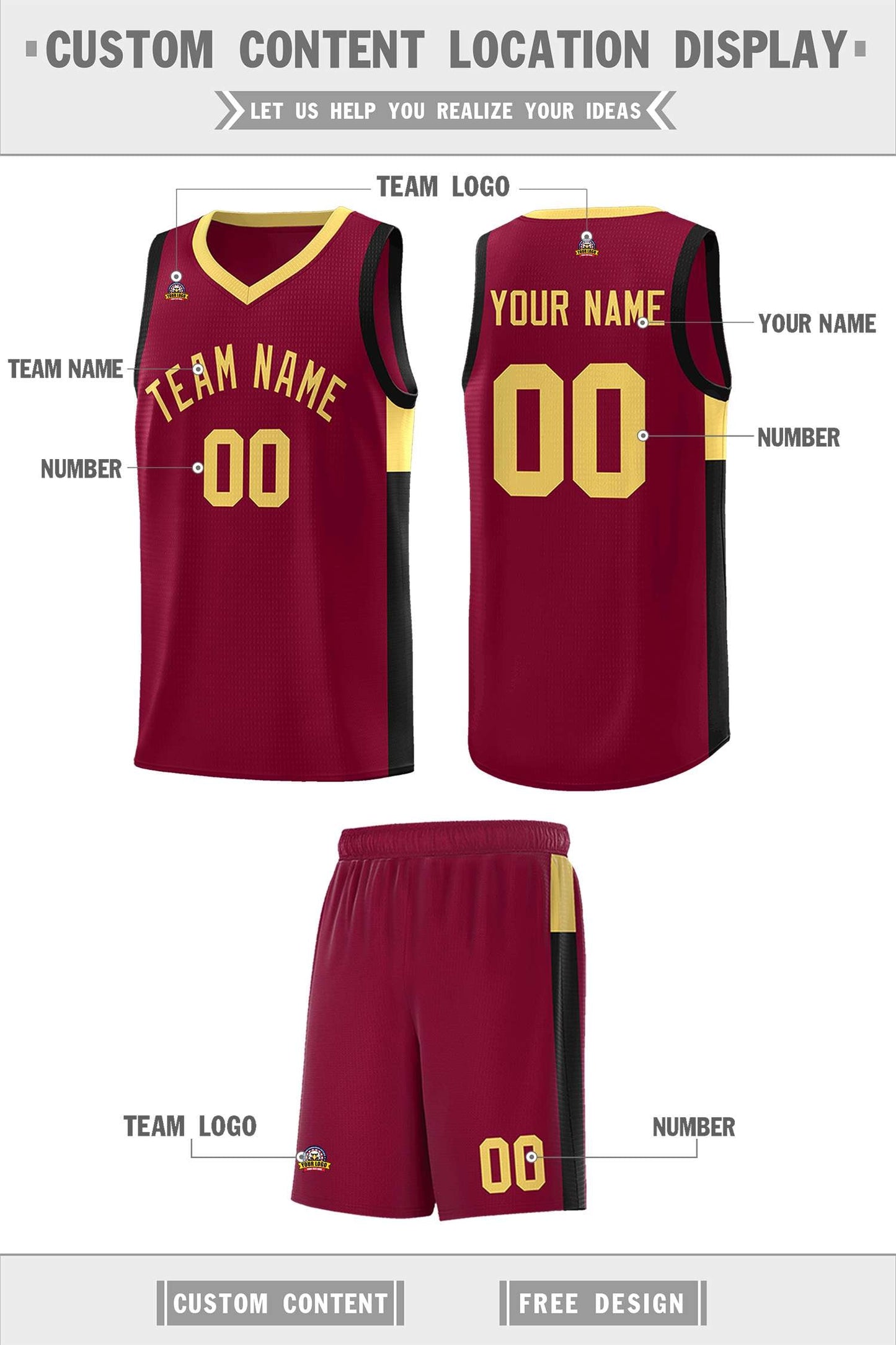 Custom Crimson Khaki-Black Side Two-Tone Classic Sports Uniform Basketball Jersey