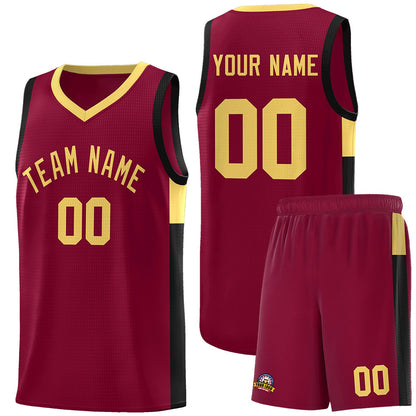 Custom Crimson Khaki-Black Side Two-Tone Classic Sports Uniform Basketball Jersey