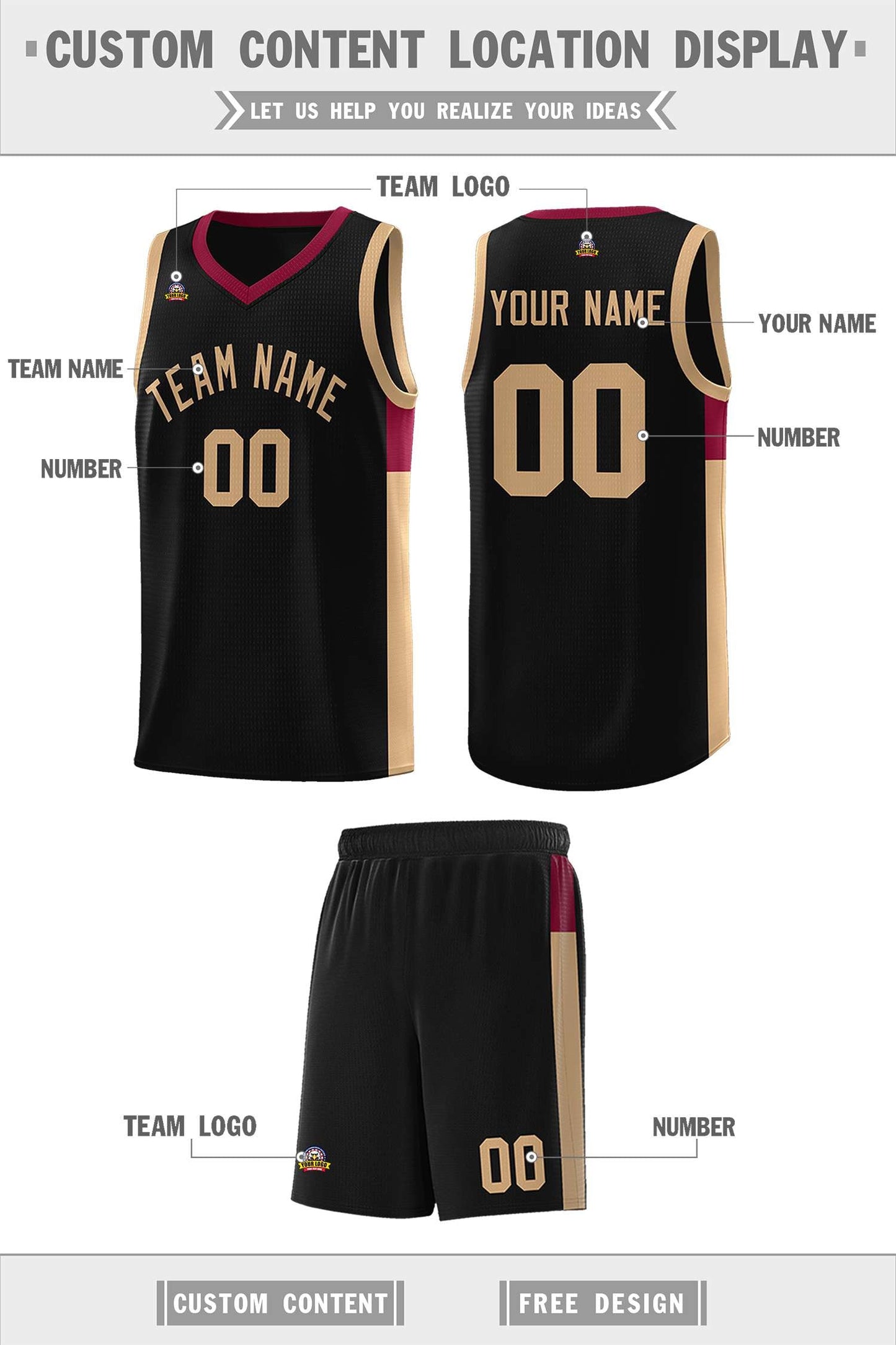 Custom Black Old Gold-Crimson Side Two-Tone Classic Sports Uniform Basketball Jersey