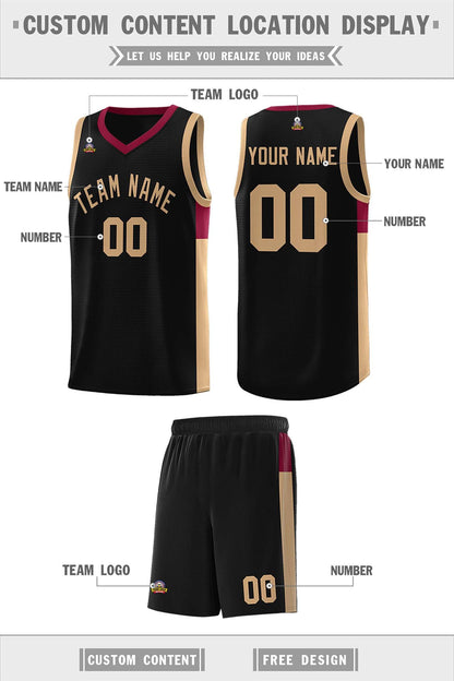 Custom Black Old Gold-Crimson Side Two-Tone Classic Sports Uniform Basketball Jersey