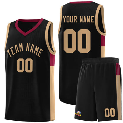 Custom Black Old Gold-Crimson Side Two-Tone Classic Sports Uniform Basketball Jersey