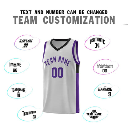 Custom Gray Purple-Black Side Two-Tone Classic Sports Uniform Basketball Jersey