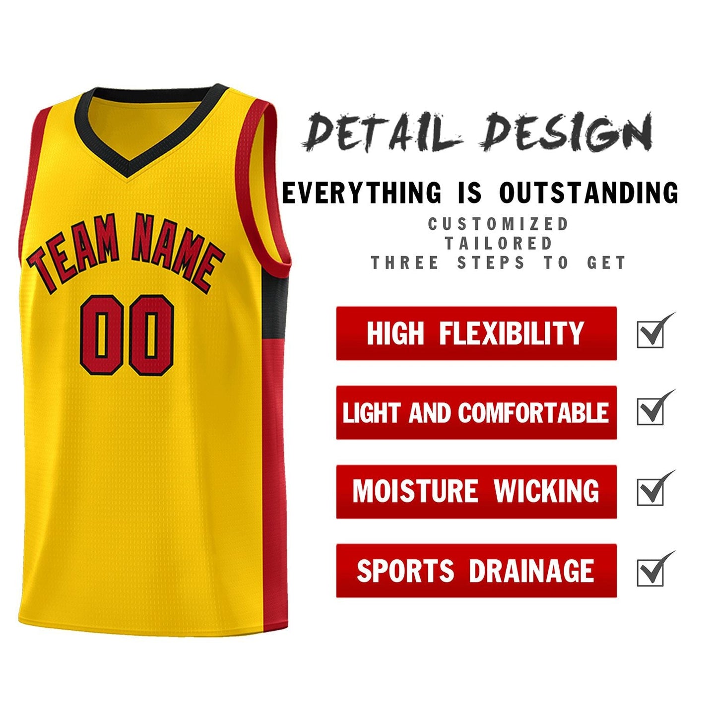 Custom Gold Red-Black Side Two-Tone Classic Sports Uniform Basketball Jersey