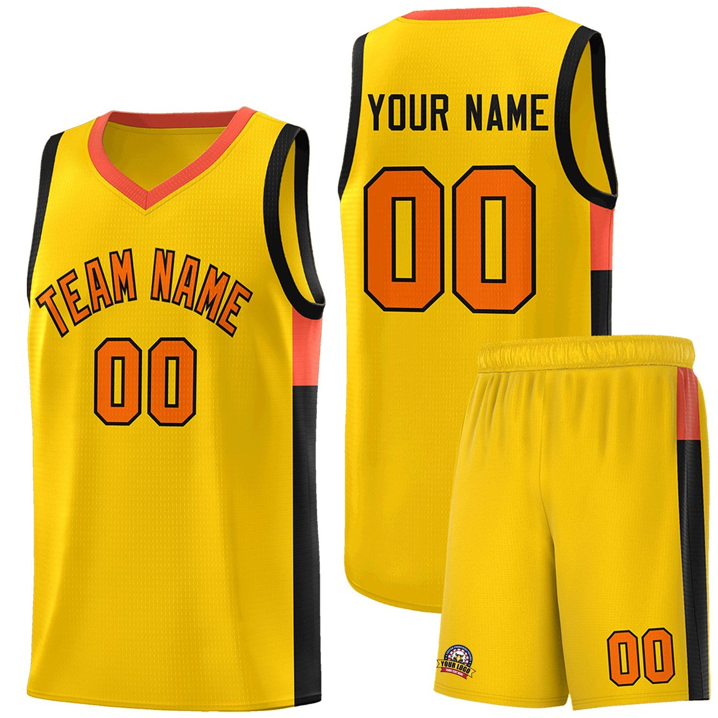 Custom Gold Orange-Black Side Two-Tone Classic Sports Uniform Basketball Jersey