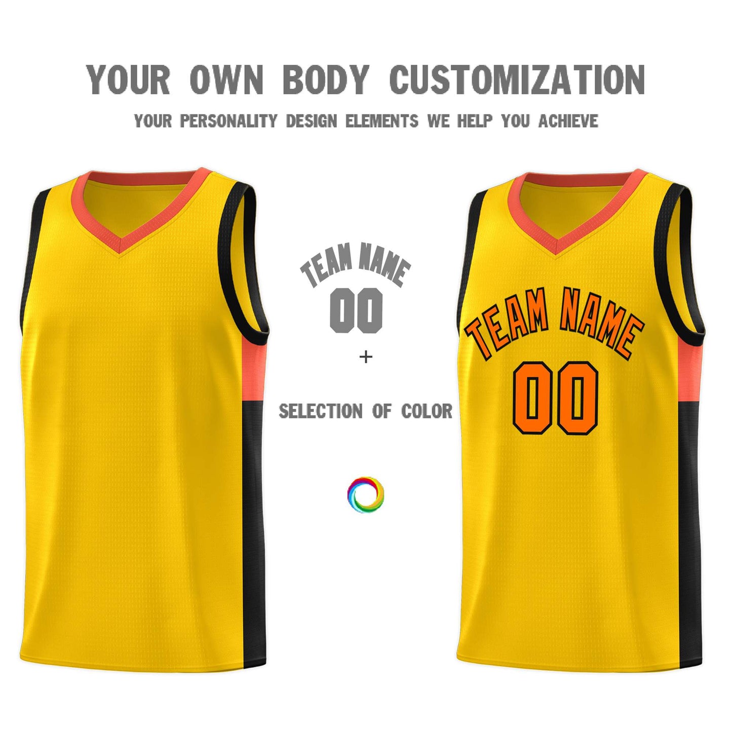 Custom Gold Orange-Black Side Two-Tone Classic Sports Uniform Basketball Jersey