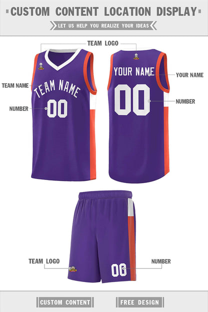 Custom Purple White-Orange Side Two-Tone Classic Sports Uniform Basketball Jersey