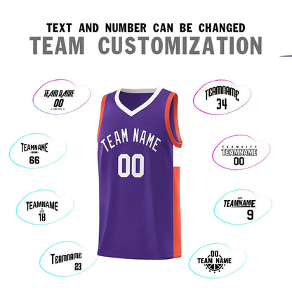 Custom Purple White-Orange Side Two-Tone Classic Sports Uniform Basketball Jersey