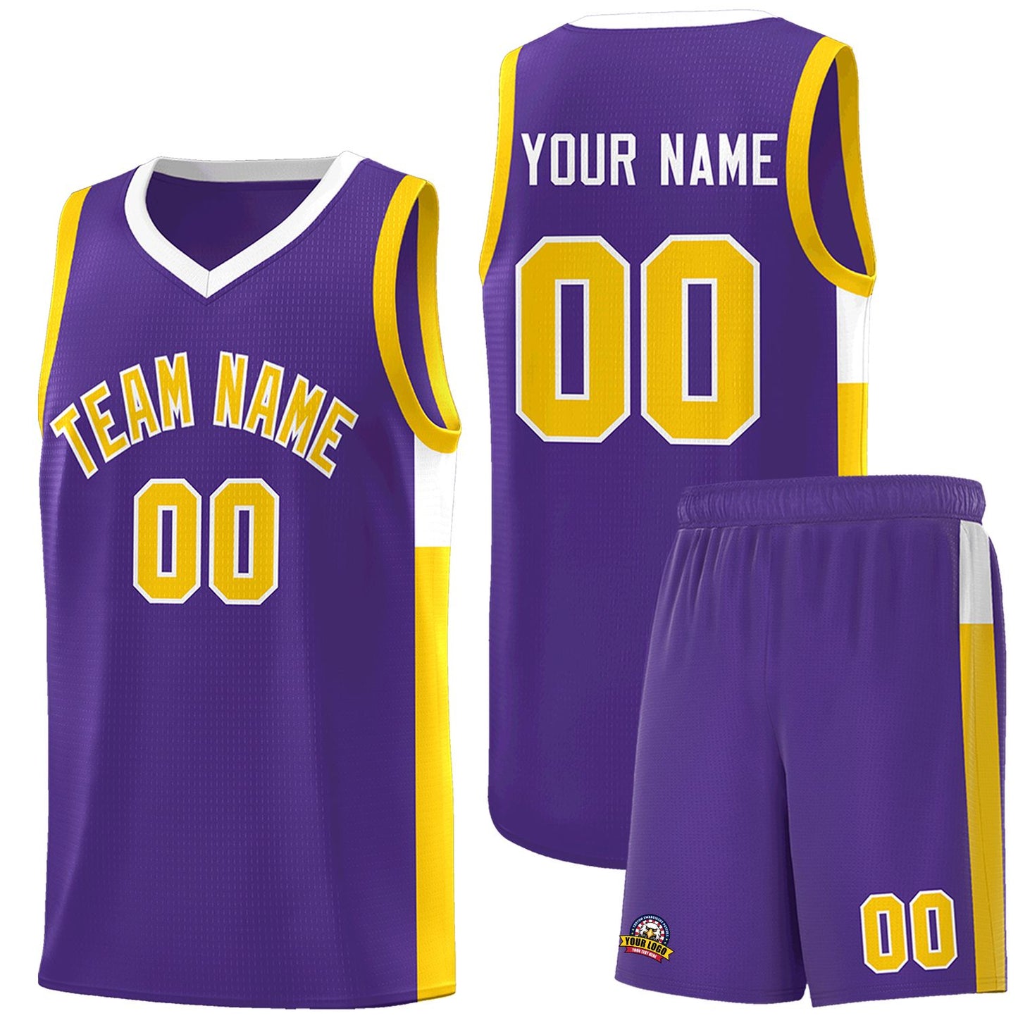 Custom Purple Gold-White Side Two-Tone Classic Sports Uniform Basketball Jersey