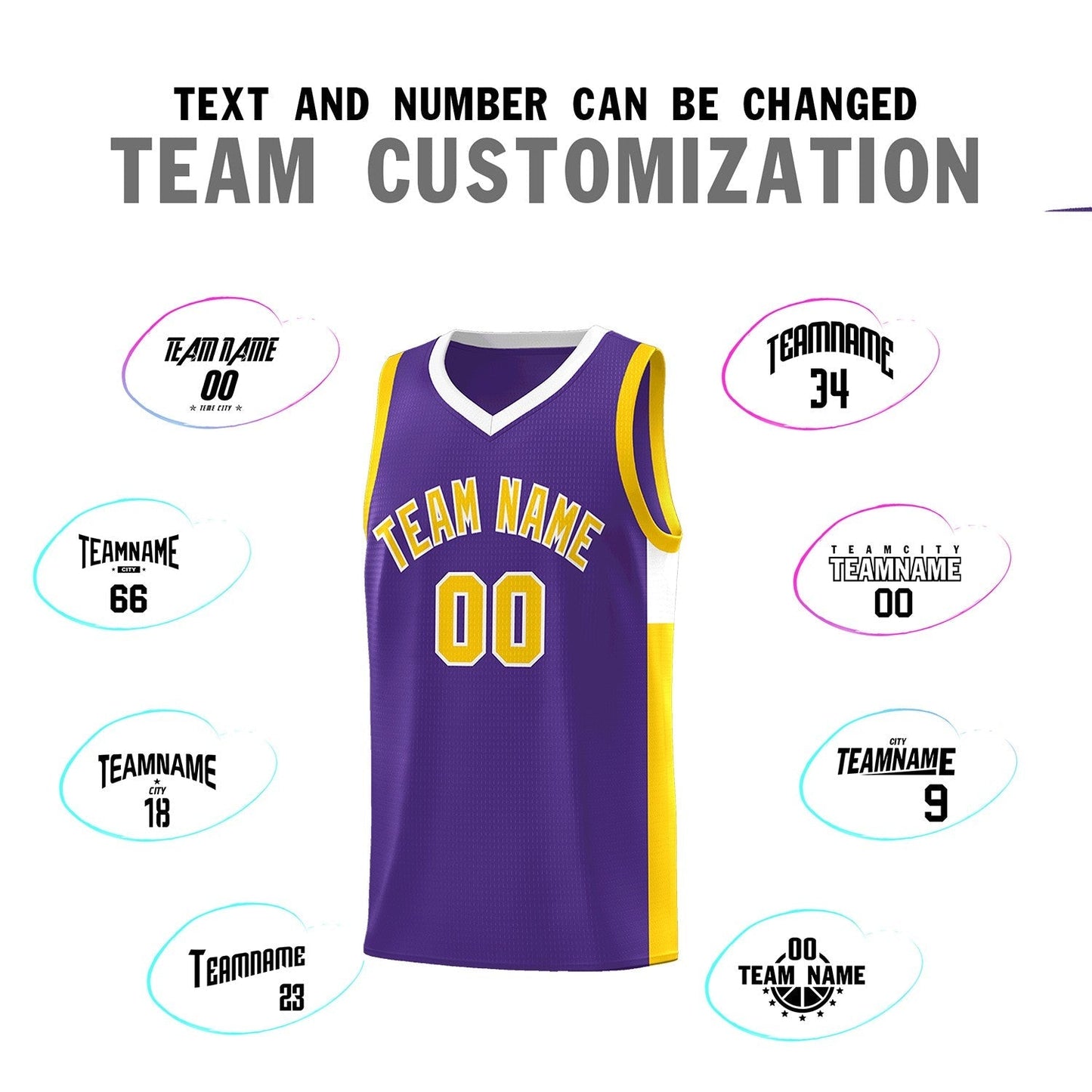 Custom Purple Gold-White Side Two-Tone Classic Sports Uniform Basketball Jersey