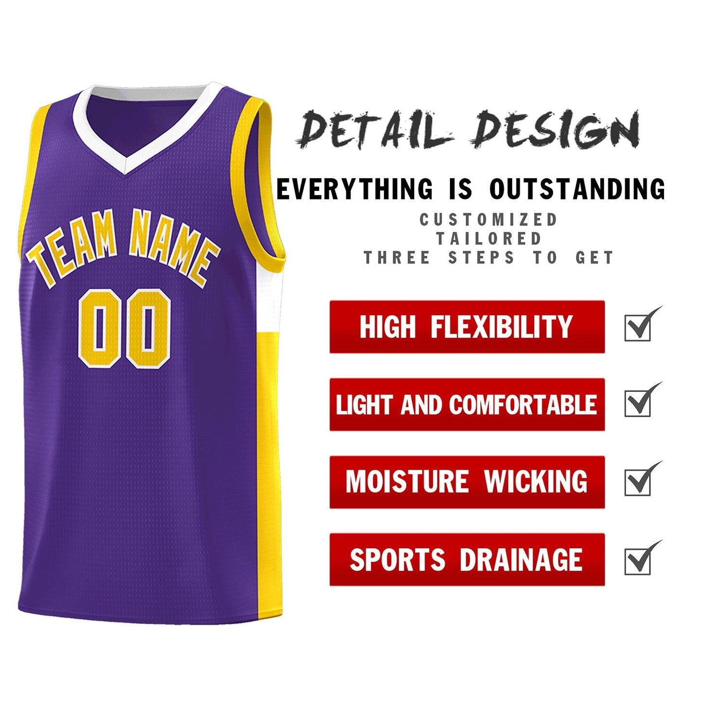 Custom Purple Gold-White Side Two-Tone Classic Sports Uniform Basketball Jersey